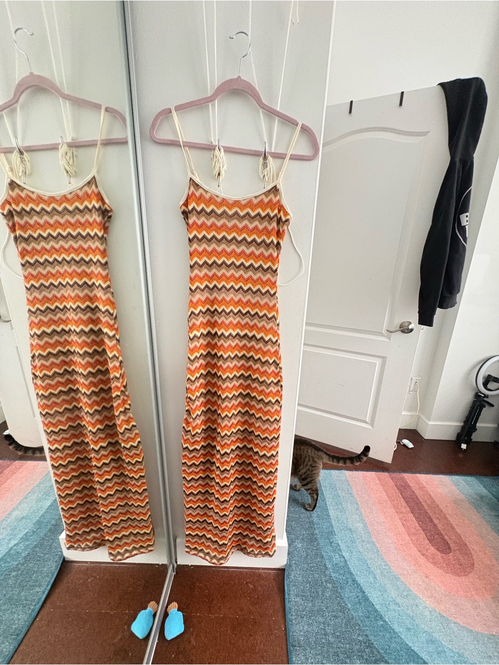 Cupshe Cream Chevron Slip Dress with Warm Accents